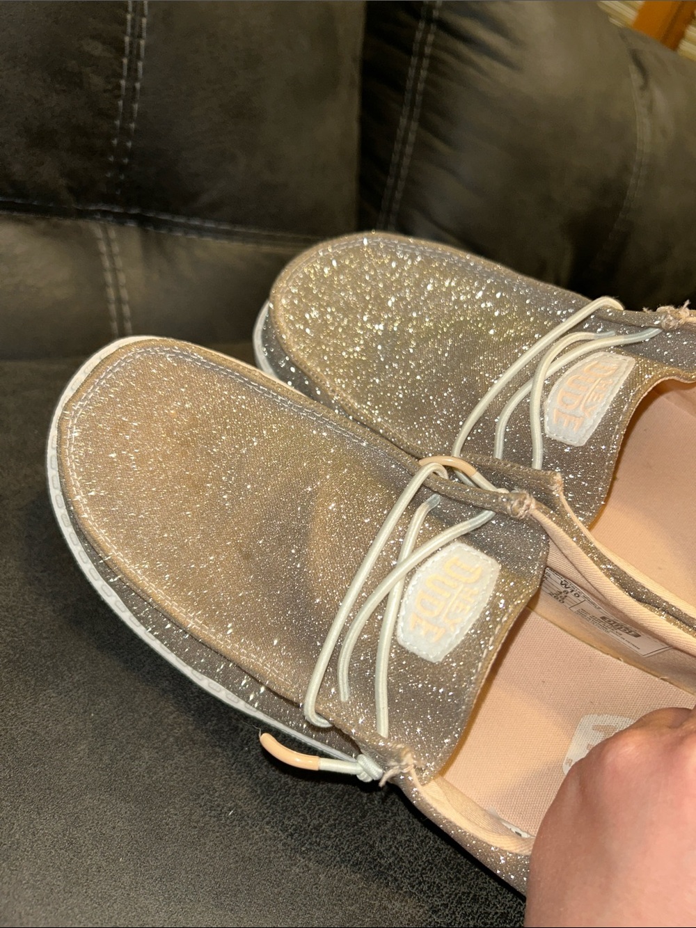 Hey Dude Wendy Metallic Sparkle Rose Gold Glitter Foam Slip On Shoes 10 Pink - Picture 10 of 12